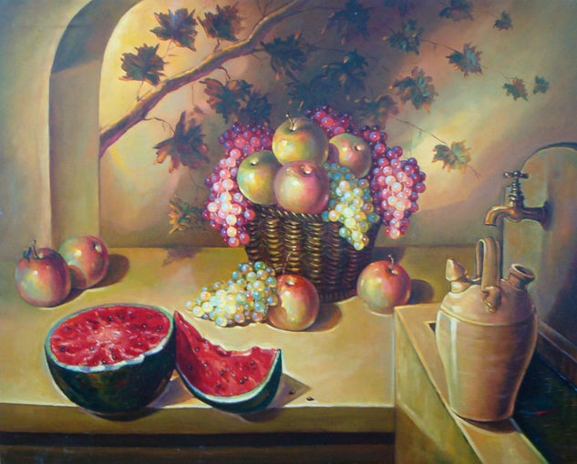 Bodegón junto a fuente Oil Canvas Still Life Paintings