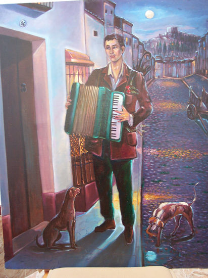 El hombre del acordeón Oil Canvas Figure Painting