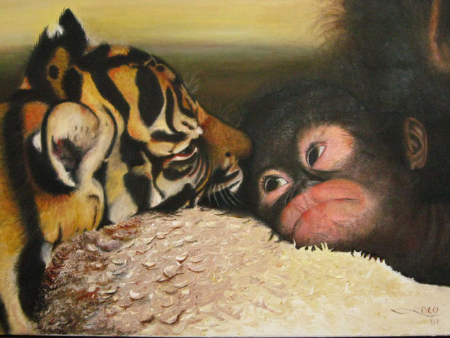 El Tigre y El Mono Oil Canvas Animals