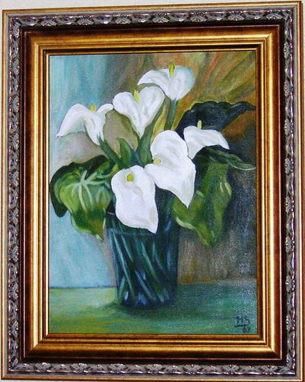 Calas en verde Oil Canvas Floral Painting