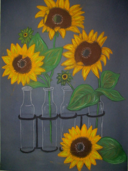 GIRASOLES EN BOTELLA Pastel Canvas Landscaping