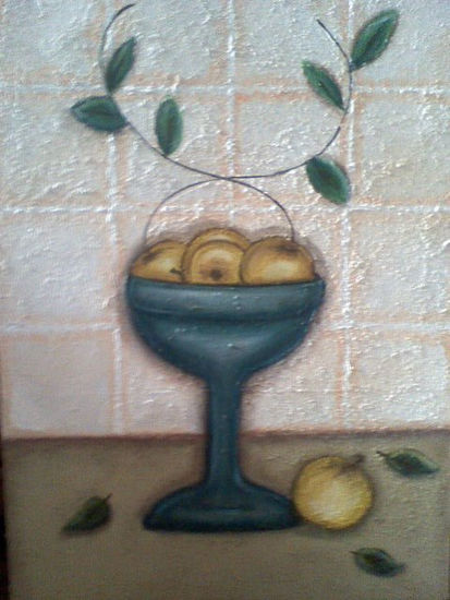 Copón con manzanas Mixed media Canvas Still Life Paintings