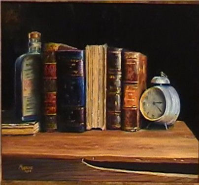 Libros sobre mesa Oil Panel Still Life Paintings