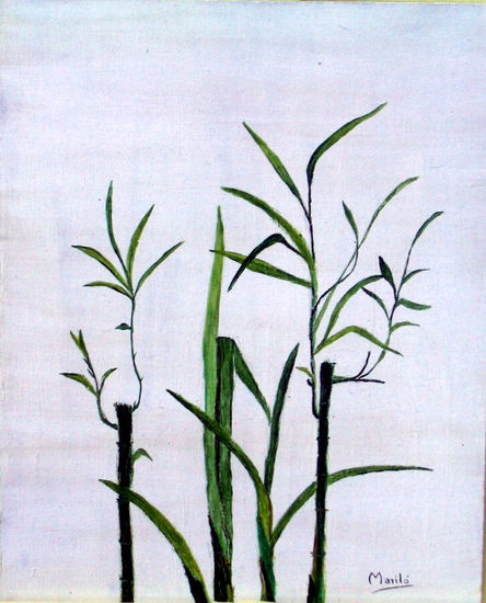 Bambú Oil Panel Floral Painting