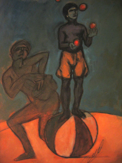 malabaristas Óleo Cartulina