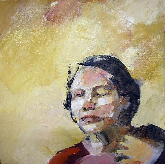 Mujer deslumbrada por el sol. Oil Canvas Portrait