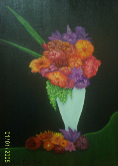 Jarrón con flores imaginarias Oil Canvas Still Life Paintings