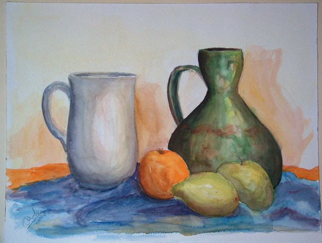 Cerámica y frutas Watercolour Paper Still Life Paintings