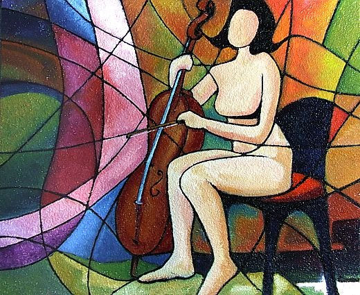 Playing Cello Oil Canvas Figure Painting