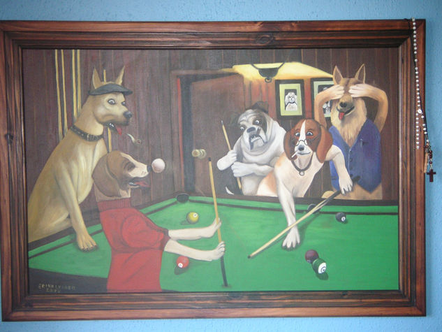 replica perros jugando pool Oil Canvas Landscaping