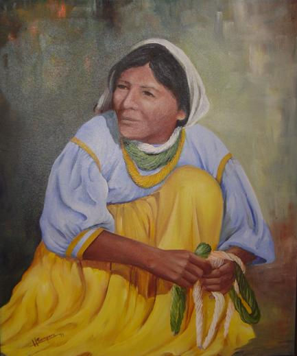 rosa y sus collares Óleo Lienzo Retrato