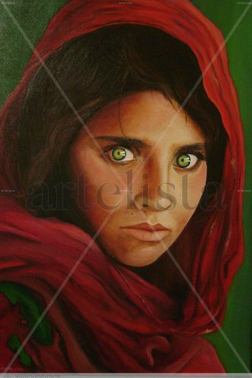 refugiada afgana (SHARBAT GULA) Óleo Lienzo Paisaje