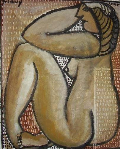 mujer a rayas Oil Canvas Landscaping