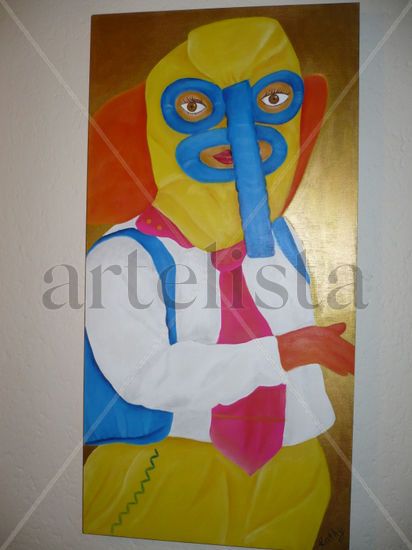 marimonda en carnaval Mixed media Panel Portrait