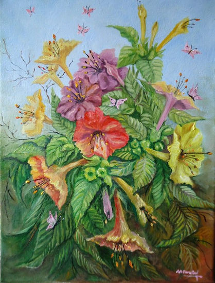 "Flores del Atardecer" Oil Canvas Floral Painting