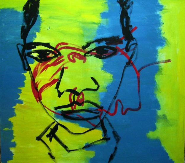 Chico fondo azul Acrylic Canvas Portrait