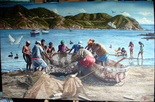 dia de pezca en taganga Oil Canvas Landscaping