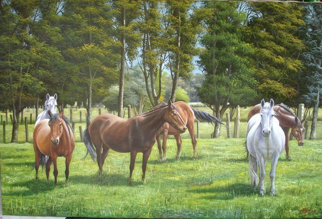 caballos en la sabana Oil Canvas Landscaping