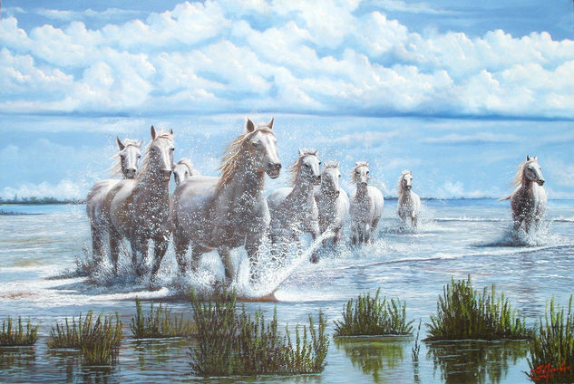 caballos en la playa Oil Canvas Landscaping