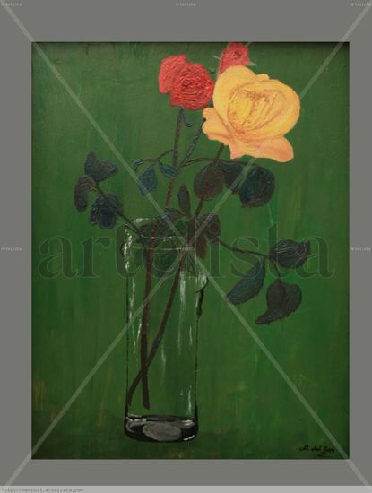 Rosas en verde Oil Panel Floral Painting