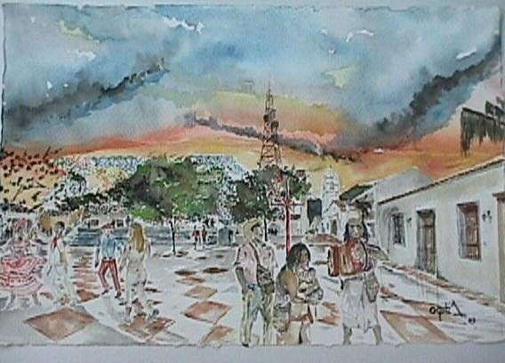 Valledupar Plaza A.López Acuarela Papel Paisaje