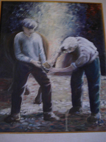 Los Herreros Oil Panel Figure Painting