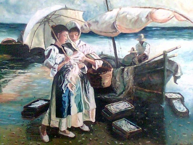 Con el niño en la playa Oil Canvas Landscaping