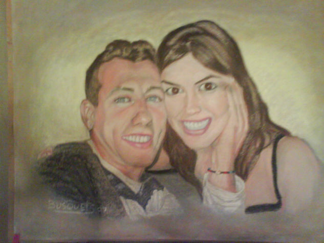 Pareja feliz Pastel Paper Portrait