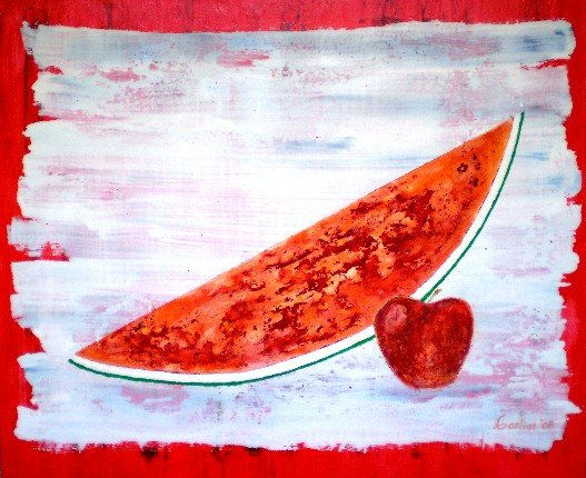 Manzana y Sandia Mixed media Canvas Still Life Paintings