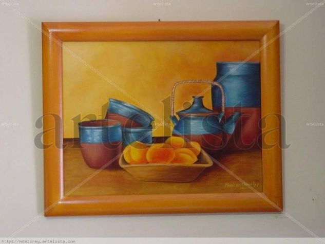 Ceramicas y duraznos Oil Panel Still Life Paintings