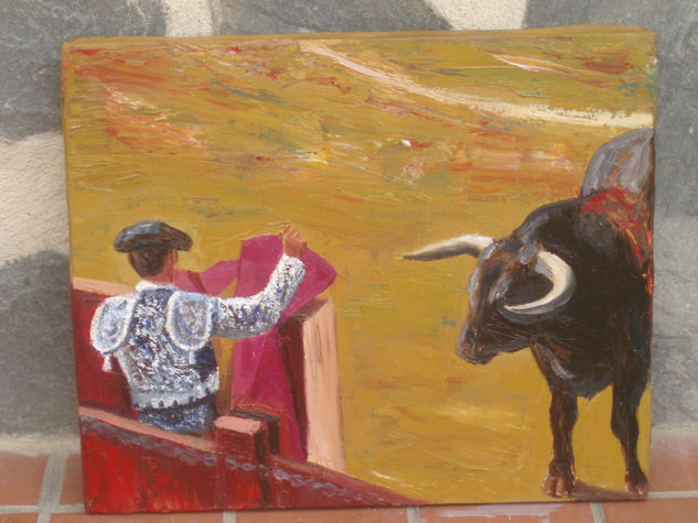 sujetando el toro en barrera Oil Canvas Figure Painting