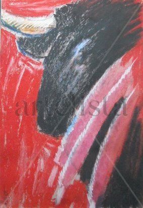 Cartel Toros en rojo Pastel Papel Paisaje