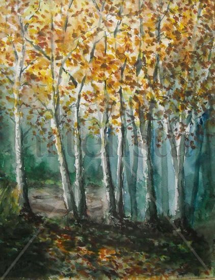 Árboles en Viladecavalls Acuarela Papel Paisaje