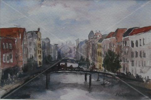 Canal de Leiden Watercolour Card Landscaping