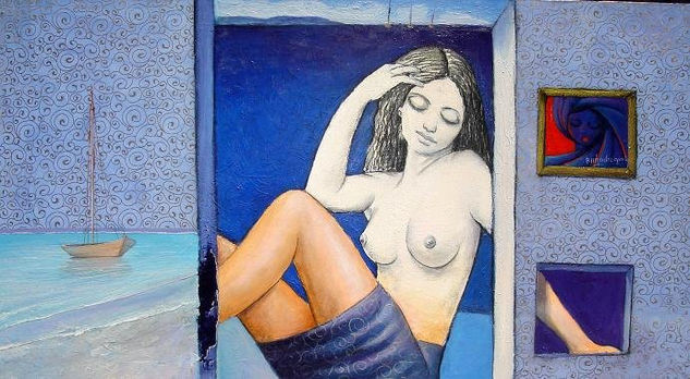 Inocencia del mar Mixed media Canvas Nude Paintings