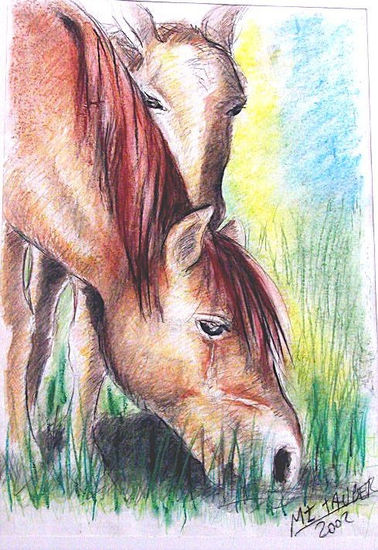 madre con potrillo Mixed media Card Animals