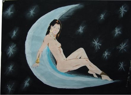 MUJER DE LA LUNA Acrílico Cartulina Desnudos