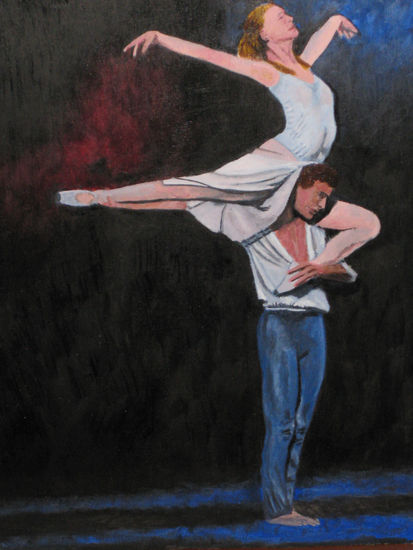 Bailarines Oil Panel Figure Painting