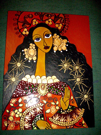 Virgen Colonial Cusqueña Acrylic Panel Figure Painting