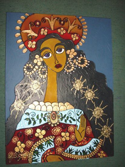 Virgen Colonial Cusqueña Acrylic Panel Figure Painting