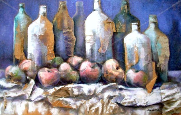 Bodegon con botellas 2 Oil Canvas Still Life Paintings