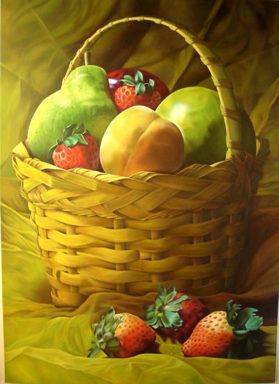 Cesta de Bambú Oil Canvas Still Life Paintings