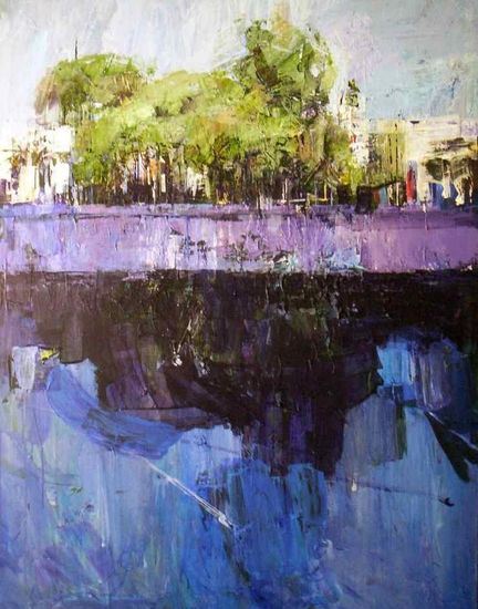 Arboles reflejados en el rio Segura Acrylic Canvas Landscaping