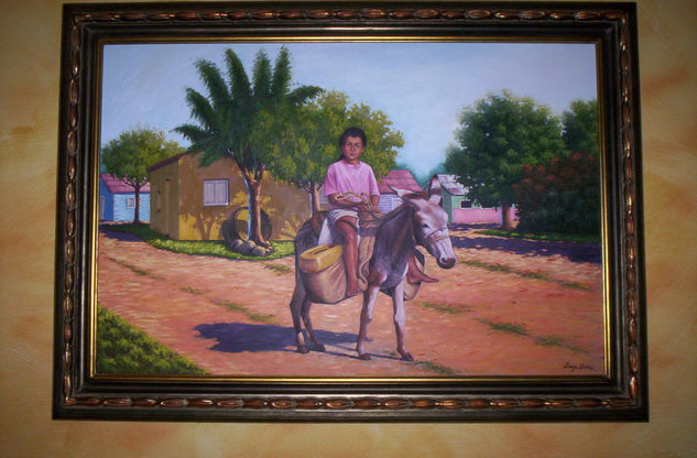 nina en burro Oil Canvas Landscaping