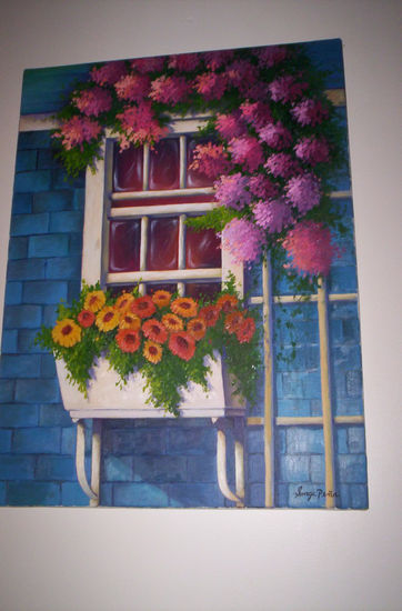 ventana con flores Oil Canvas Floral Painting