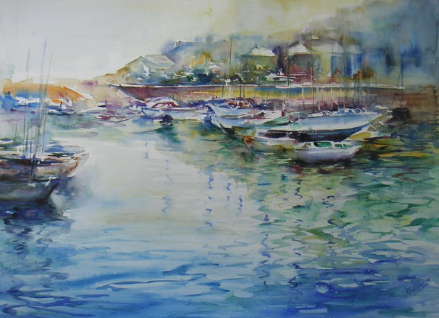 Puerto Deportivo. Acuarela. 60x40 cms Watercolour Paper Marine Painting