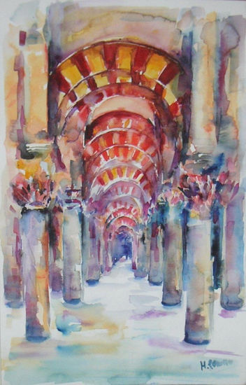 Mezquita de Cordoba. Acuarela. 30x50 cms Acuarela Papel Paisaje