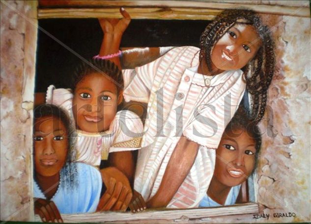 African Family Óleo Lienzo Retrato