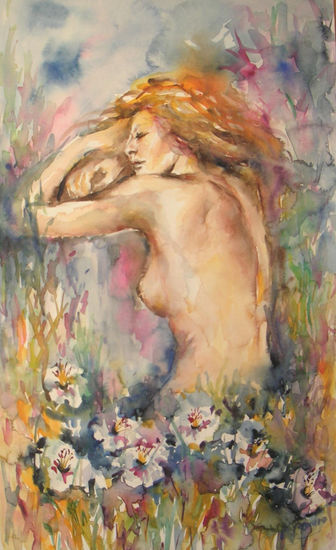 Ensoñiación. Acuarela. 35x60 cms Watercolour Paper Nude Paintings