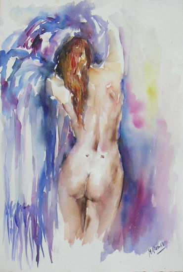 De espaldas. Acuarela. 30x40 cms. Acuarela Papel Desnudos